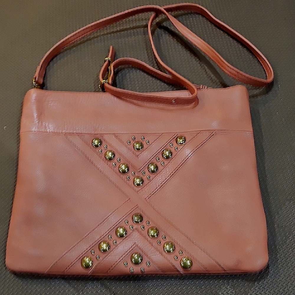 Studded Pink Leather Shoulder Bag